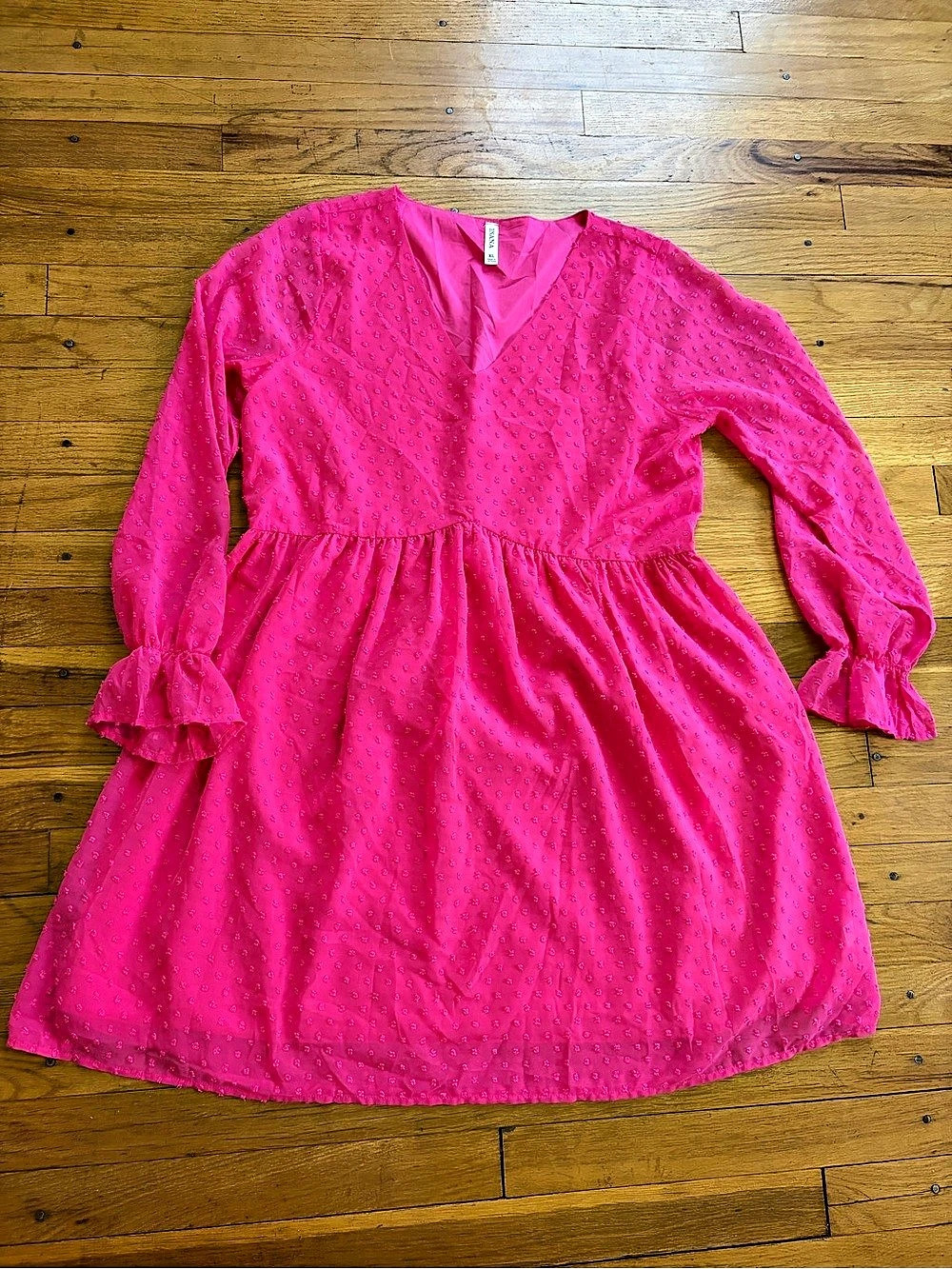 Zenana Pink Swiss dot v-neck Mini Dress women’s XL